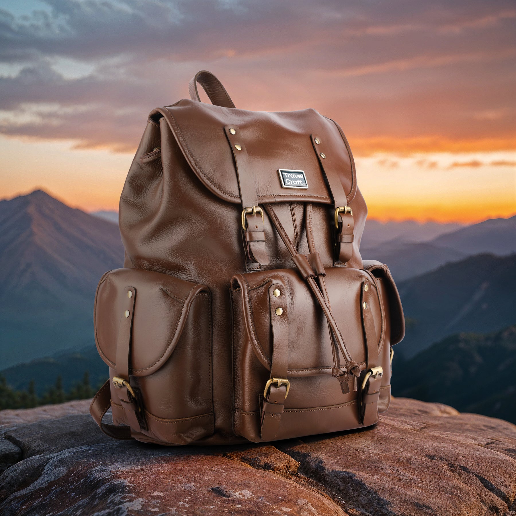 Luxurious Genuine Leather 3-Pocket Backpack