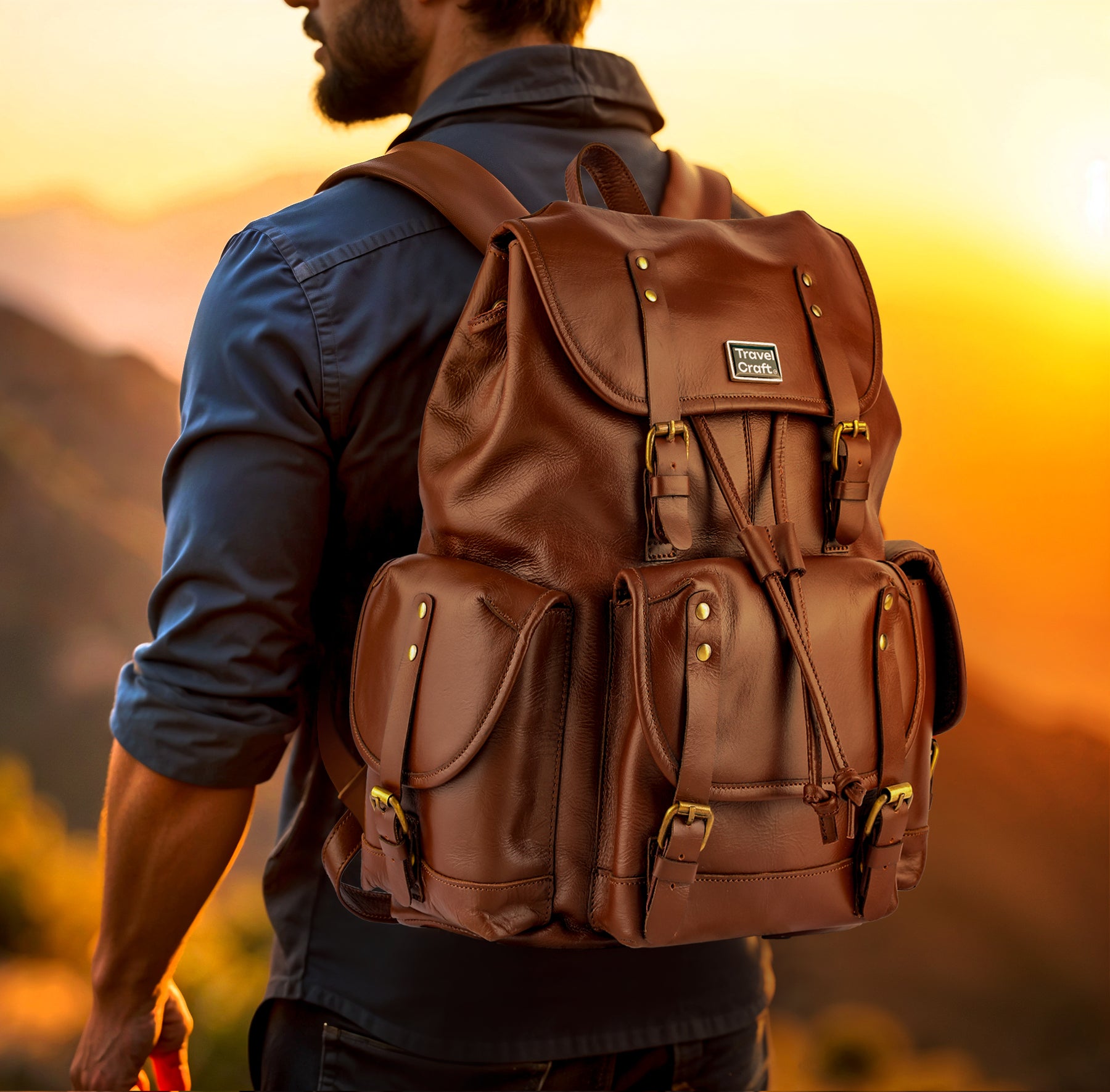Luxurious Genuine Leather 3-Pocket Backpack