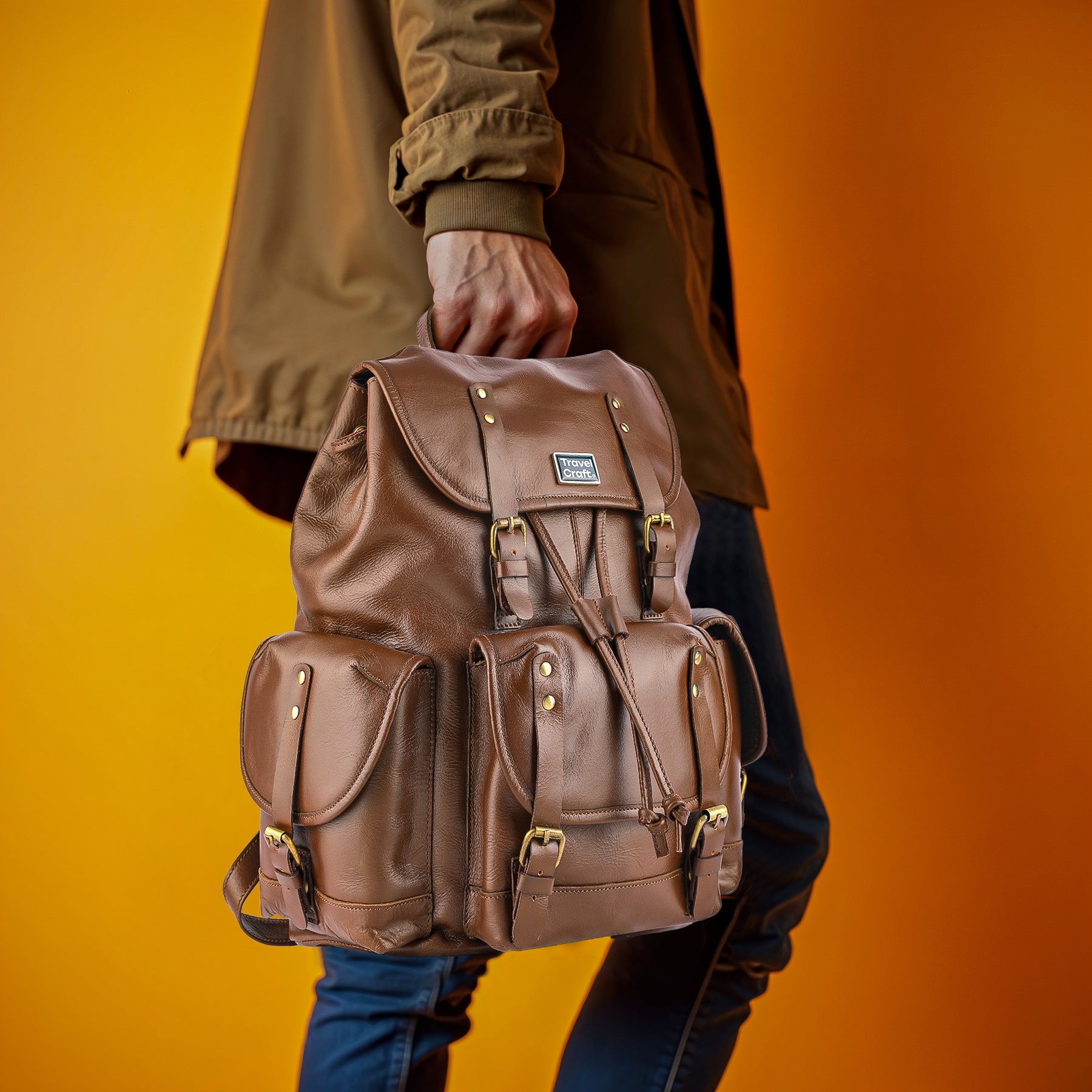 Luxurious Genuine Leather 3-Pocket Backpack