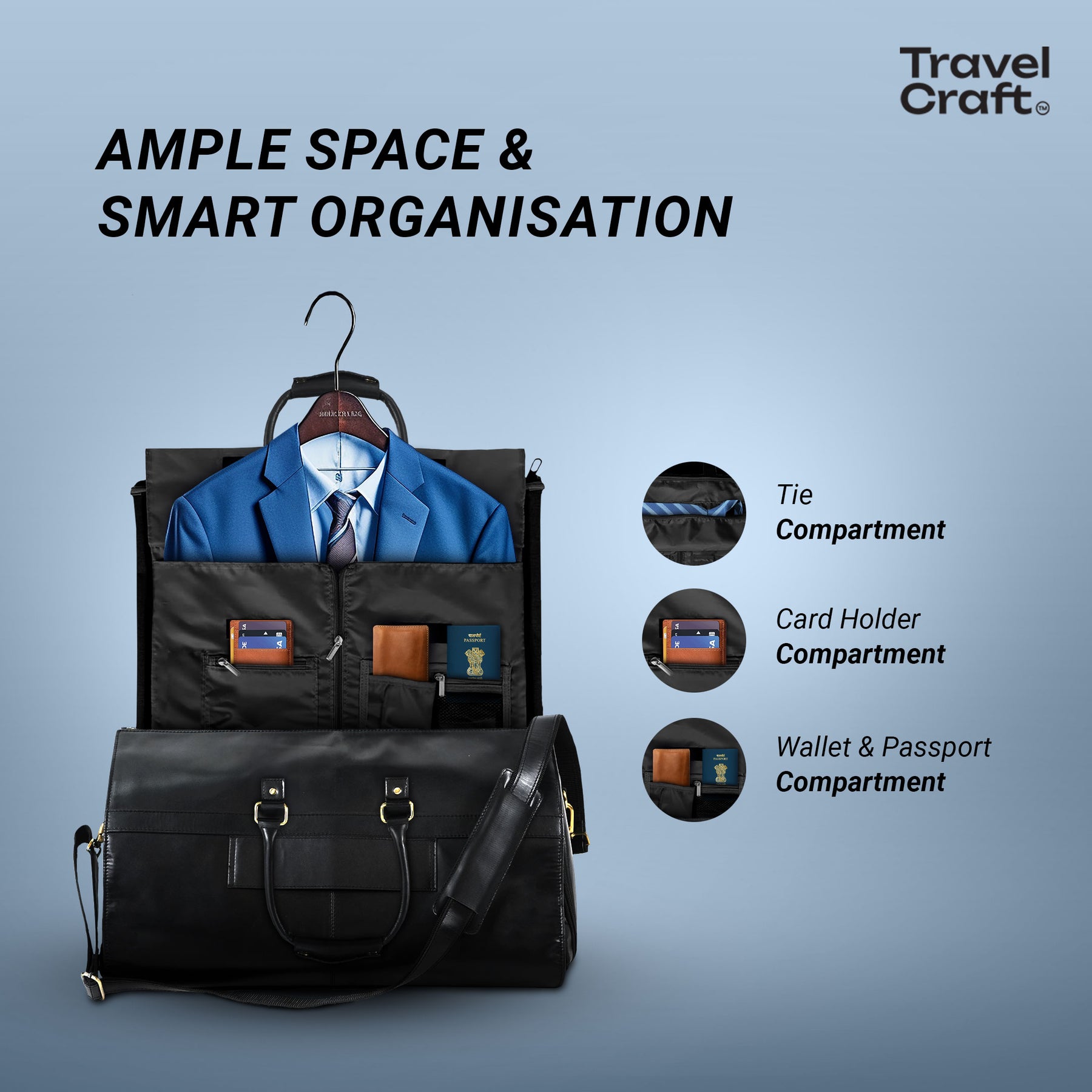 The Dual-Function 20" Black Garment Duffel Bag For Mens