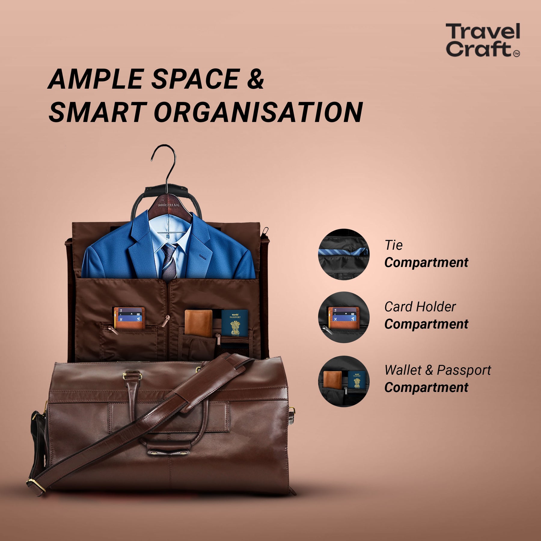 The Dual-Function 22" Brown Garment Duffel Bag For Mens