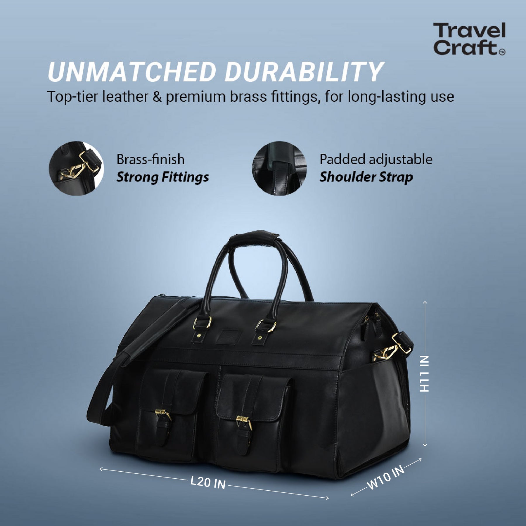 The Dual-Function 20" Black Garment Duffel Bag For Mens