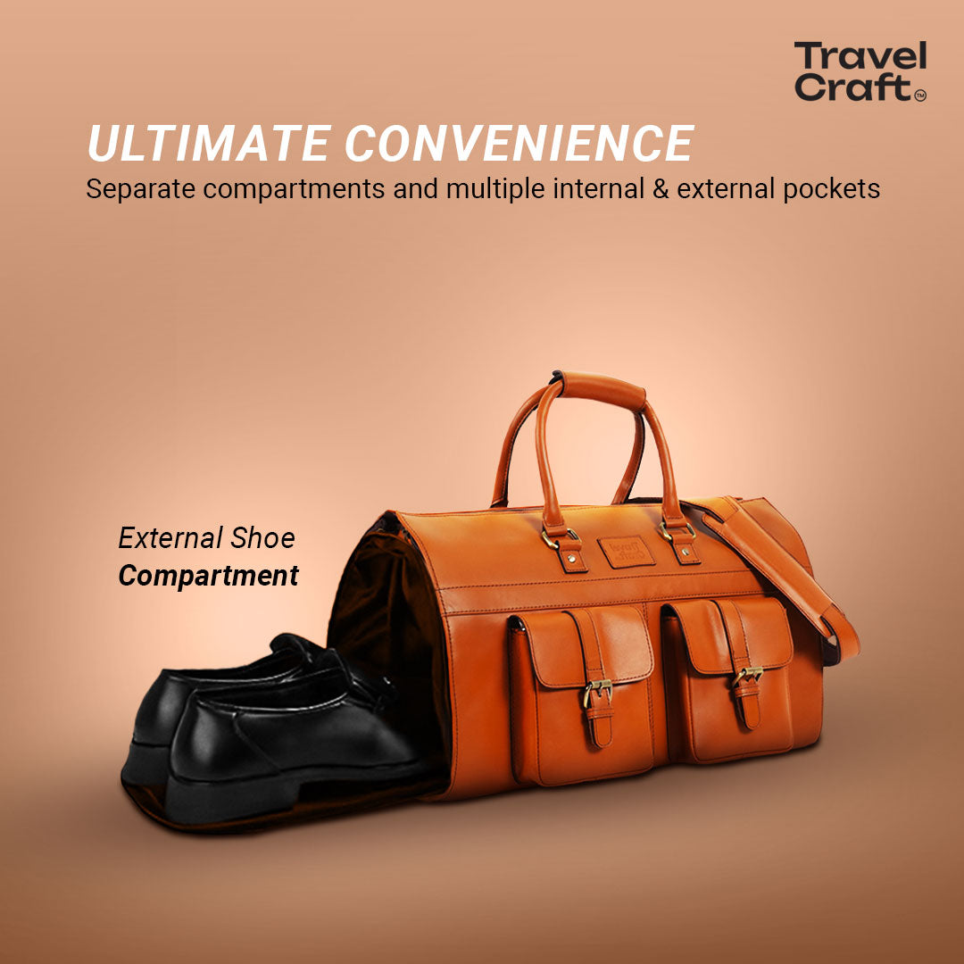 The Dual-Function 20" Tan Garment Duffel Bag For Mens