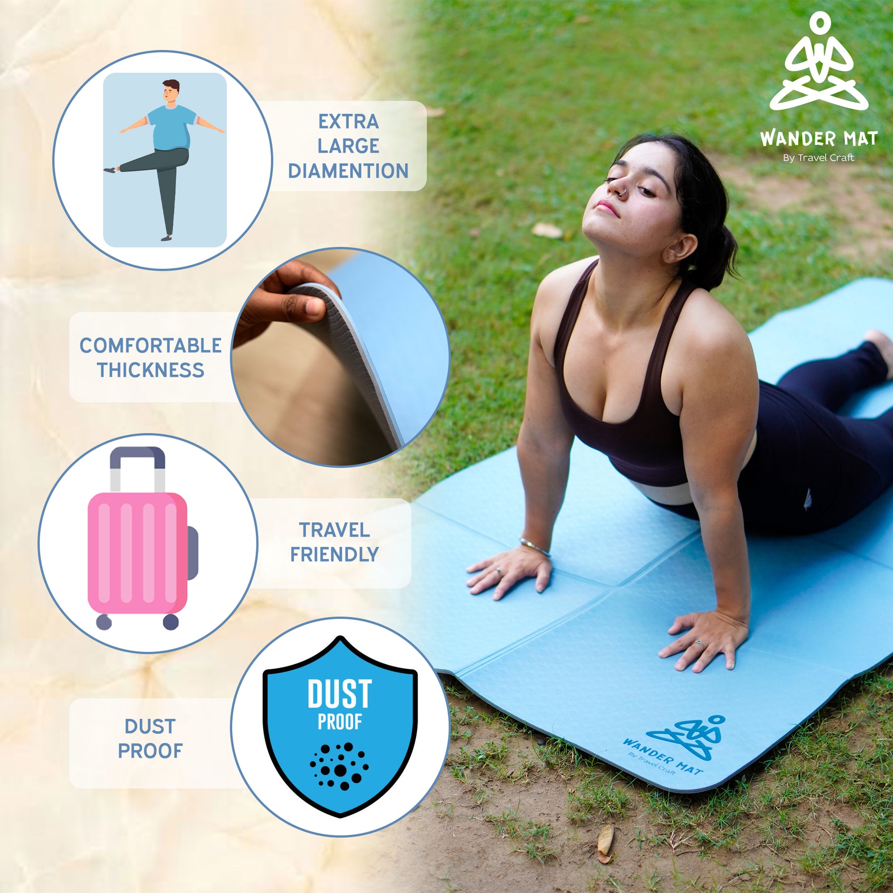 XXL Size 90cm Wide 6mm Thick Travel Craft TPE Foldable Yoga Mat